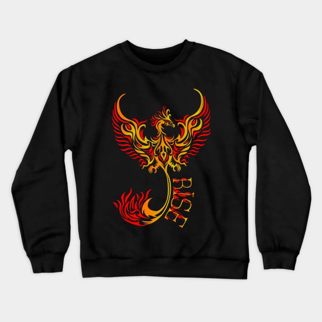 Rise up like a Phoenix from the ashes. Gold and Red Phoenix in a Tribal / Tattoo Art style Crewneck Sweatshirt by Designs by Darrin